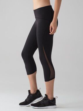 Lululemon Train Times Crop (17") Black Mesh Leggings Athleisure Size 6